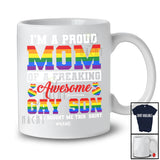 Personalized Custom Name Proud Mom Of A Freaking Gay Son; Lovely LGBTQ Mother's Day Family T-Shirt
