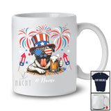 Personalized Custom Name Pug Drinking Beer; Amusing 4th Of July Fireworks Patriotic T-Shirt