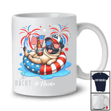 Personalized Custom Name Pug Drinking On Float Beach; Joyful 4th Of July Patriotic T-Shirt