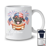 Personalized Custom Name Pug with Hotdog American Flag; Awesome 4th of July Patriotic T-Shirt