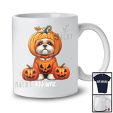 Personalized Custom Name Pumpkin Shih Tzu; Humorous Halloween Costume Family T-Shirt