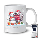 Personalized Custom Name Raccoon Build Snowman; Lovely Snow Santa Raccoon; Family T-Shirt