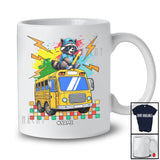 Personalized Custom Name Raccoon On School Bus; Amusing Back To School Bus Driver Teacher T-Shirt