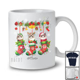 Personalized Custom Name Ragdoll Cat In Three Christmas Socks; Lovely X-mas Lights Snow T-Shirt