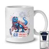 Personalized Custom Name Rawr; Humorous 4th Of July American Flag T-Rex Fireworks; Patriotic T-Shirt