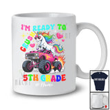 Personalized Custom Name Ready To Crush 5th Grade; Joyful Back To School Unicorn On Monster Truck T-Shirt