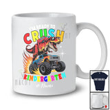 Personalized Custom Name Ready To Crush Kindergarten; Joyful Back To School T-Rex On Monster Truck T-Shirt
