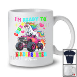 Personalized Custom Name Ready To Crush Kindergarten; Joyful Back To School Unicorn On Monster Truck T-Shirt