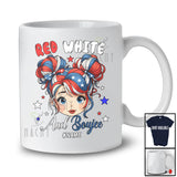 Personalized Custom Name Red White And Boujee; Lovely 4th Of July Messy Bun Hair Girl Patriotic T-Shirt