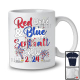 Personalized Custom Name Red White And Softball Crew 2024, Proud 4th of July Patriotic Group T-Shirt