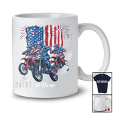 Personalized Custom Name Red White Blue Dirt Bike; Proud 4th Of July US Flag Patriotic Biker T-Shirt