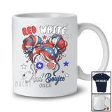 Personalized Custom Name Red White Boujee; Lovely 4th Of July Messy Bun Hair Sunglasses Patriotic T-Shirt