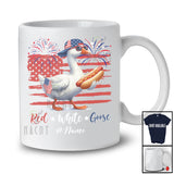 Personalized Custom Name Red White Goose; Joyful 4th of July Goose Hotdog US Flag; Patriotic T-Shirt
