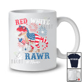 Personalized Custom Name Red White and Rawr; Humorous 4th of July T-Rex Firecracker; Patriotic T-Shirt