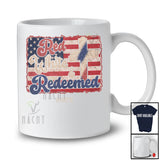 Personalized Custom Name Red White and Redeemed; Humorous 4th of July Jesus US Flag Patriotic T-Shirt