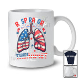 Personalized Custom Name Respiratory Therapist; Cheerful 4th of July America Flag Lungs T-Shirt