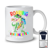 Personalized Custom Name Roaring Into Kindergarten; Joyful Back To School First Day T-Rex T-Shirt