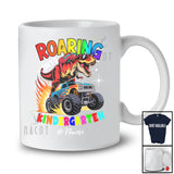 Personalized Custom Name Roaring Into Kindergarten; Joyful Back To School T-Rex On Monster Truck T-Shirt