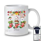 Personalized Custom Name Samoyed Dog In Three Christmas Socks; Lovely X-mas Lights Snow T-Shirt
