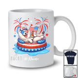 Personalized Custom Name Samoyed Drinking On Float Beach; Joyful 4th Of July Patriotic T-Shirt