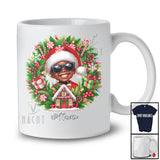 Personalized Custom Name Santa Afro Boy Sunglasses; Lovely Christmas Mistletoe Black African Family T-Shirt