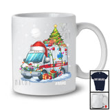 Personalized Custom Name Santa Ambulance Carrying Christmas Tree; Joyful X-mas Moon; Driver T-Shirt