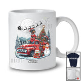 Personalized Custom Name Santa Dachshund On Pickup Truck; Joyful X-mas Tree Winter Landscape T-Shirt