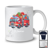 Personalized Custom Name Santa Driving Fire Truck, Cheerful Christmas Driver Santa X-mas Team T-Shirt