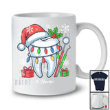 Personalized Custom Name Santa Hat Tooth; Joyful Christmas Assistant Dental Hygiene Dentist T-Shirt