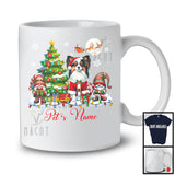 Personalized Custom Name Santa Papillon With Gnome, Lovely X-mas Tree, Snow Around T-Shirt