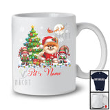 Personalized Custom Name Santa Pomeranian With Gnome, Lovely X-mas Tree, Snow Around T-Shirt