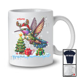 Personalized Custom Name Santa Reindeer Hummingbird; Joyful Christmas Tree Lights Hummingbird Bird T-Shirt