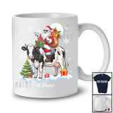 Personalized Custom Name Santa Riding A Cow; Amazing Christmas Snowing Cow Farm Farmer T-Shirt