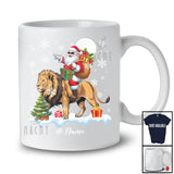 Personalized Custom Name Santa Riding A Lion; Amazing Christmas Snowing Lion Wild Animal T-Shirt