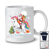 Personalized Custom Name Santa Riding A Unicorn; Amazing Christmas Snowing Unicorn Lover T-Shirt