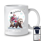 Personalized Custom Name Santa Riding Ferret, Merry Christmas Moon Snow Ferret, X-mas Team T-Shirt