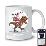 Personalized Custom Name Santa Riding T-Rex, Merry Christmas Moon Snow T-Rex, X-mas Team T-Shirt