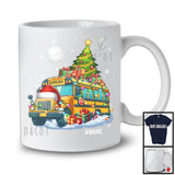Personalized Custom Name Santa School Bus Carrying Christmas Tree; Joyful X-mas Moon; Driver T-Shirt