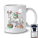 Personalized Custom Name Santa Turtle Riding Reindeer Horse; Adorable Christmas Lights Snow T-Shirt