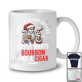 Personalized Custom Name Santa Wants Bourbon and Cigar; Joyful Christmas Drinking Smoking T-Shirt