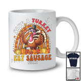 Personalized Custom Name Save A Turkey Eat Sausage; Happy Thanksgiving Plaid Rainbow Turkey T-Shirt