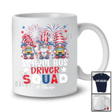 Personalized Custom Name School Bus Driver Squad; Adorable 4th Of July Three Patriotic Gnomes T-Shirt