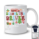 Personalized Custom Name School Bus Driver; Joyful Christmas Cosplay Snowing Leopard Plaid T-Shirt