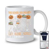 Personalized Custom Name School Bus Driver's Got Bone Moves; Joyful Halloween Pumpkin Skeletons T-Shirt