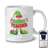 Personalized Custom Name Science Teacher; Lovely Christmas Elf Snowing Book Education Jobs T-Shirt