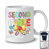 Personalized Custom Name Second Grade; Lovely Back To School Teacher Leopard Coquette Pencil Bow T-Shirt