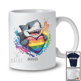 Personalized Custom Name Shark Rainbow Heart Progressive; Lovely LGBTQ Pride Shark T-Shirt