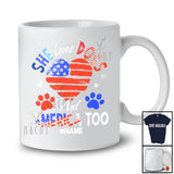 Personalized Custom Name She Loves Dogs and America Too; Lovely 4th Of July US Flag Heart T-Shirt