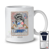 Personalized Custom Name She Loves Excavator And America; Proud 4th Of July Messy Bun Hair T-Shirt