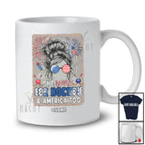 Personalized Custom Name She Loves Ice Hockey And America; Proud 4th Of July Messy Bun Hair T-Shirt